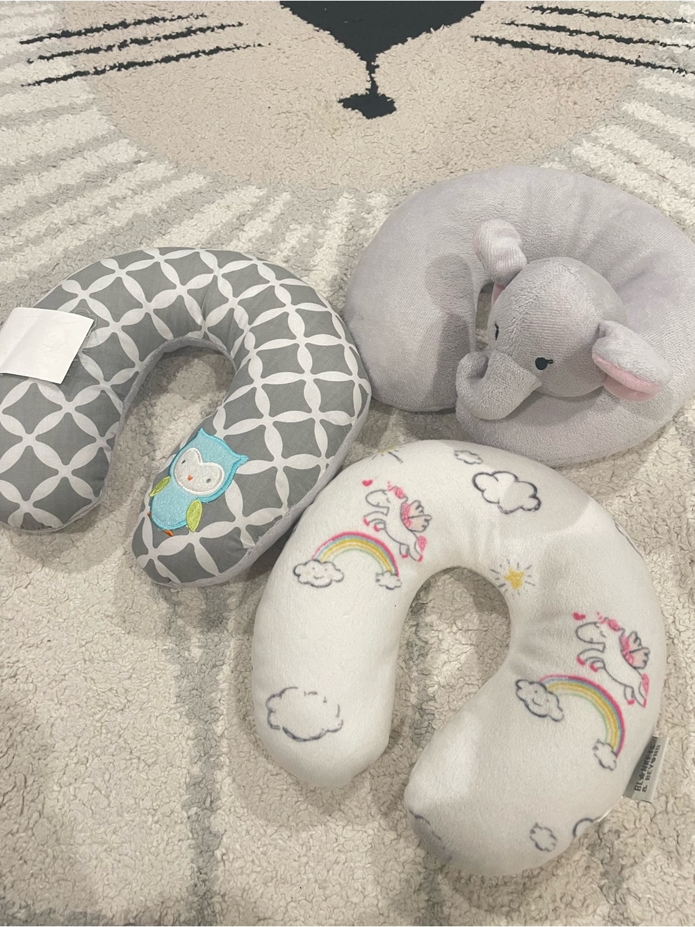 Kids Gray and White Plush Neck Pillows - Unicorn & Elephant Designs